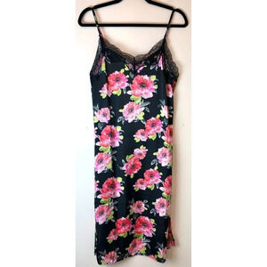 Boutique | Black & Pink Floral Lace Slip Dress
